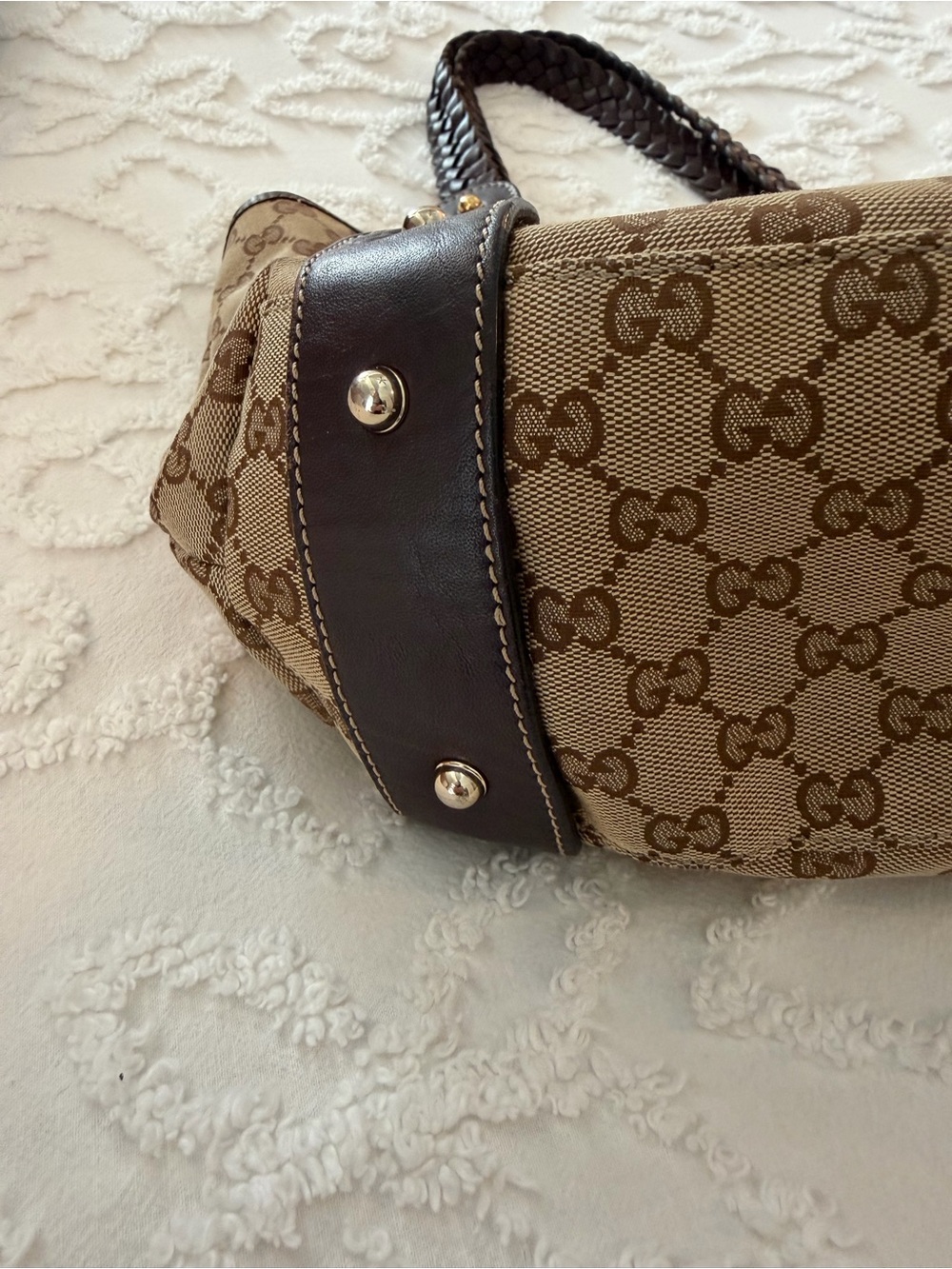 Gucci GG Canvas Braided-Handle Shoulder Bag - Picture 6 of 13